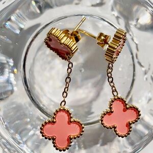 Clover Gold & Pink Dangle Earrings